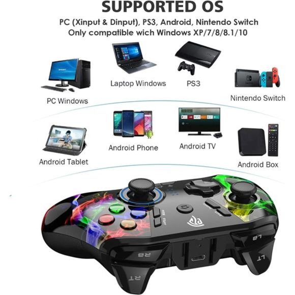 Wireless PC Controller, Dual-Vibration Gamepad Gaming Controller - Black - Picture 3 of 5